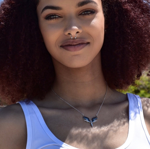 Sterling Silver Angel Necklace with Blue & Black - Picture 4 of 4